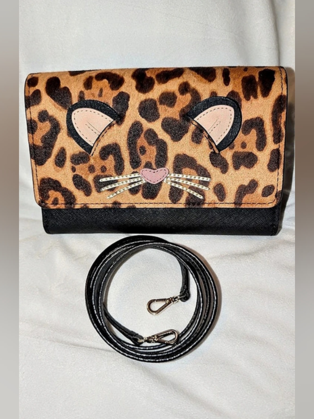 Kate Spade Leopard Summer Run Wild Black Calf Hair Leather Crossbody Bag EUC